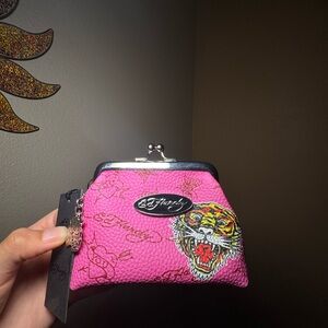 Ed Hardy Pink Cosmetic Bag with Tiger Design